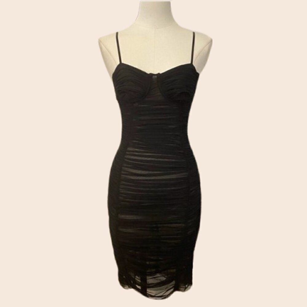 House of CB Sheer Ruched Bodycon Mini Dress Size XS
